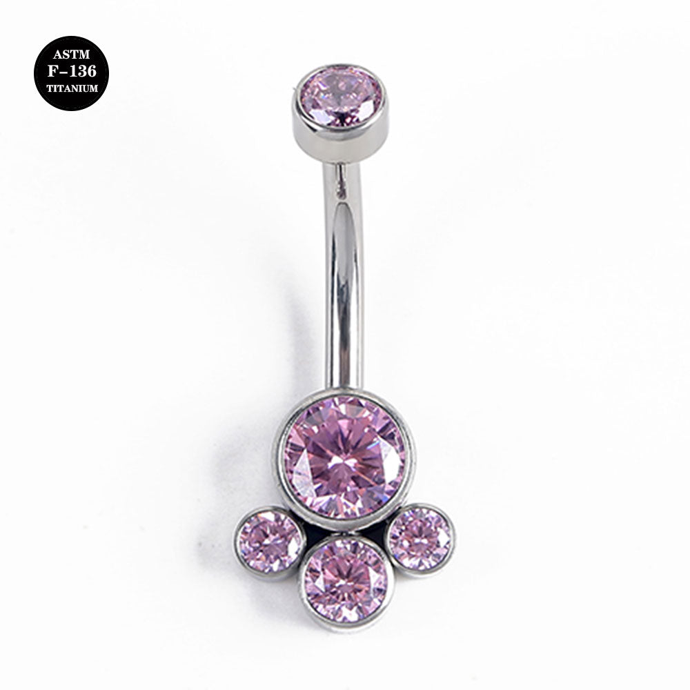 14G ASTM F136 High Polished Titanium CZ Gem Palm Belly Button Rings