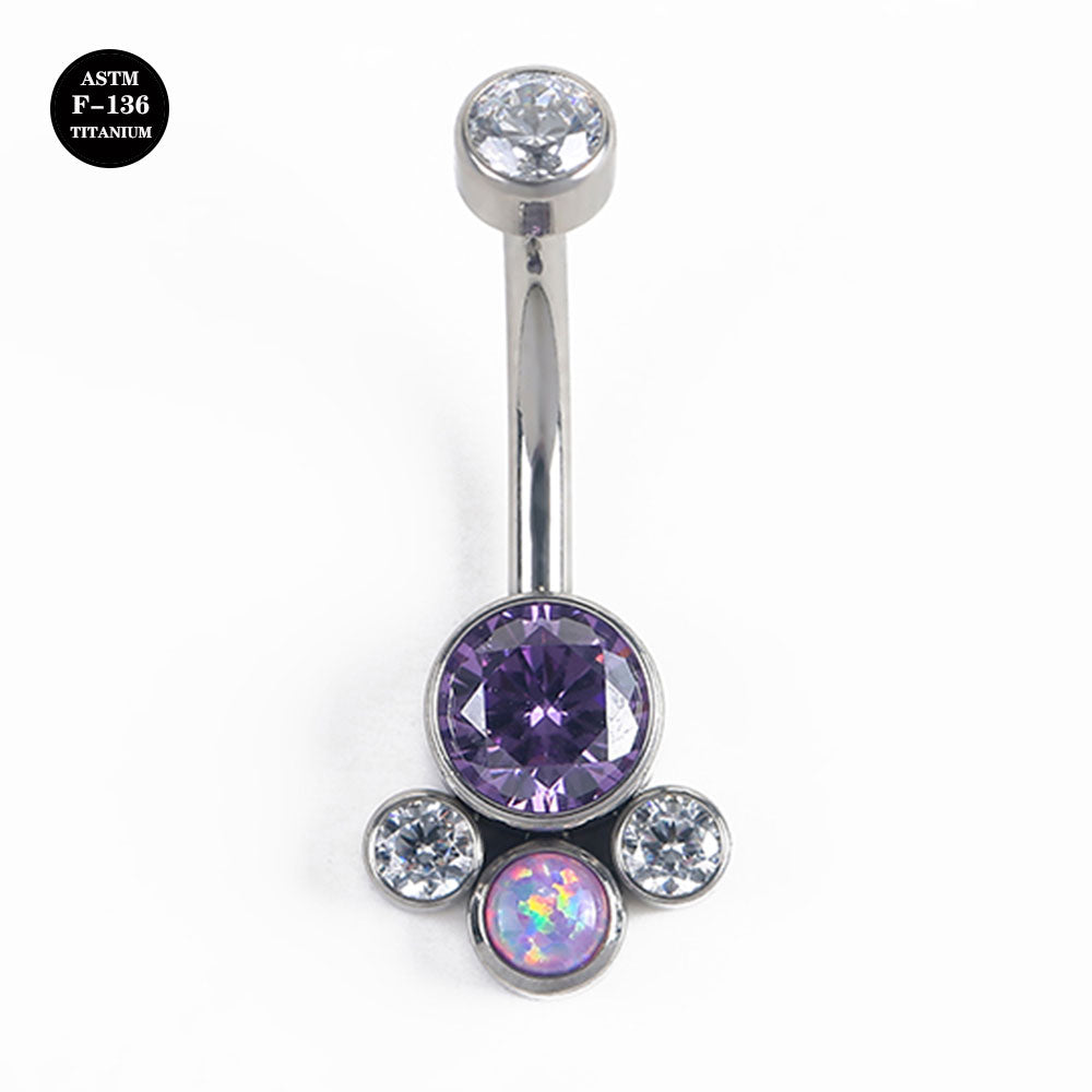 14G ASTM F136 High Polished Titanium CZ Gem Palm Belly Button Rings