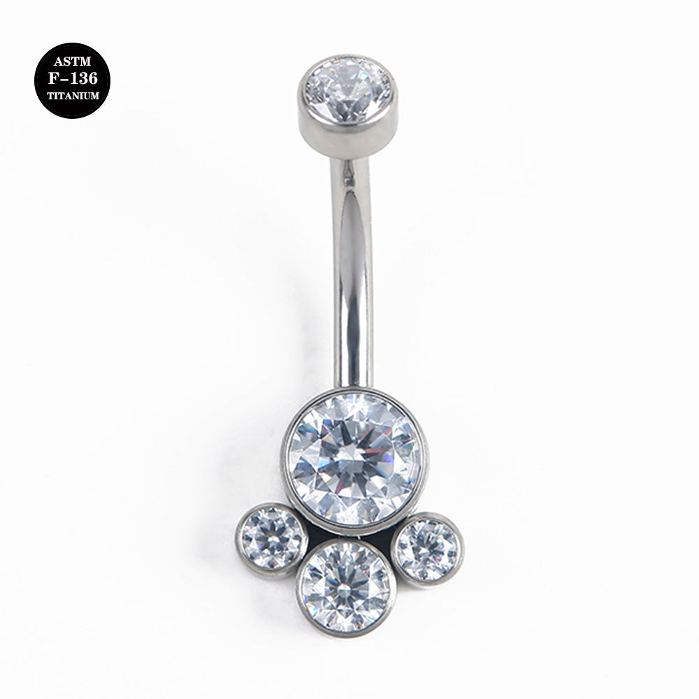 14G ASTM F136 High Polished Titanium CZ Gem Palm Belly Button Rings