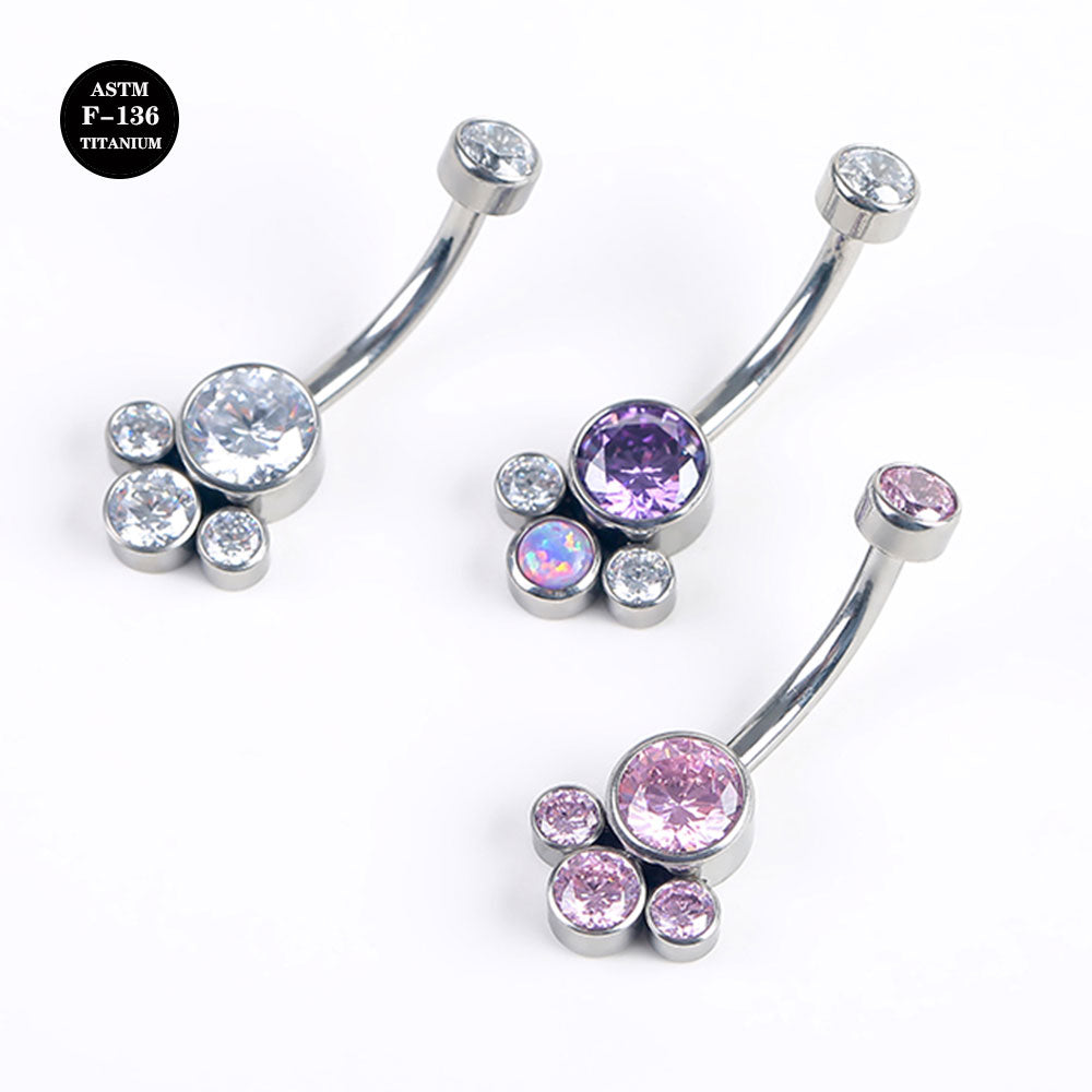 14G ASTM F136 High Polished Titanium CZ Gem Palm Belly Button Rings