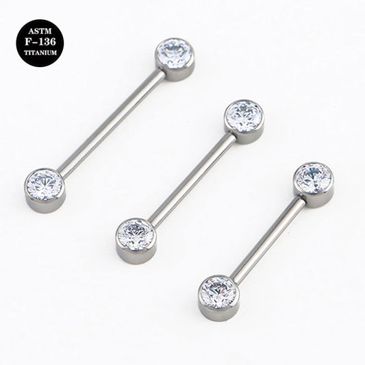 14G ASTM F136 High Polished Titanium Straight Barbell Nipple Ring with CZ Gem