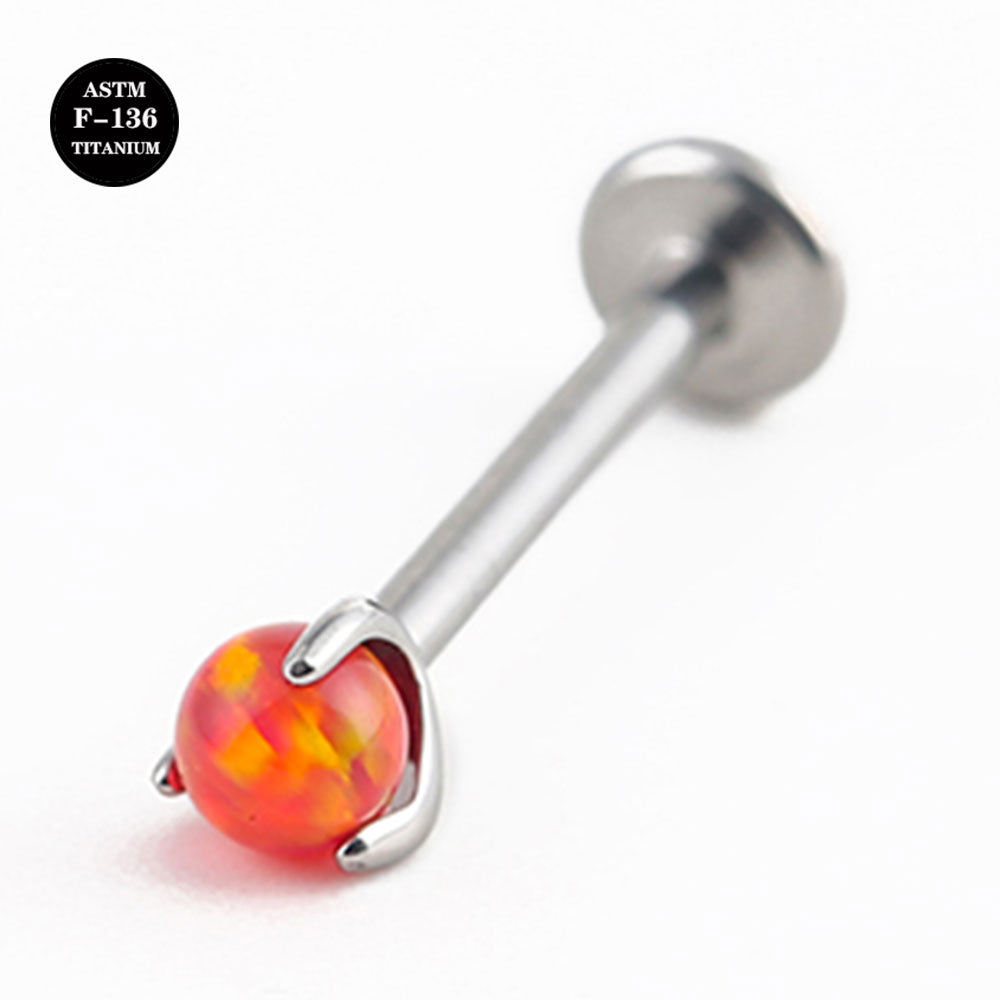 16G ASTM F136 Titanium Labret Stud Prong Setting Opal Ball Piercing Jewelry