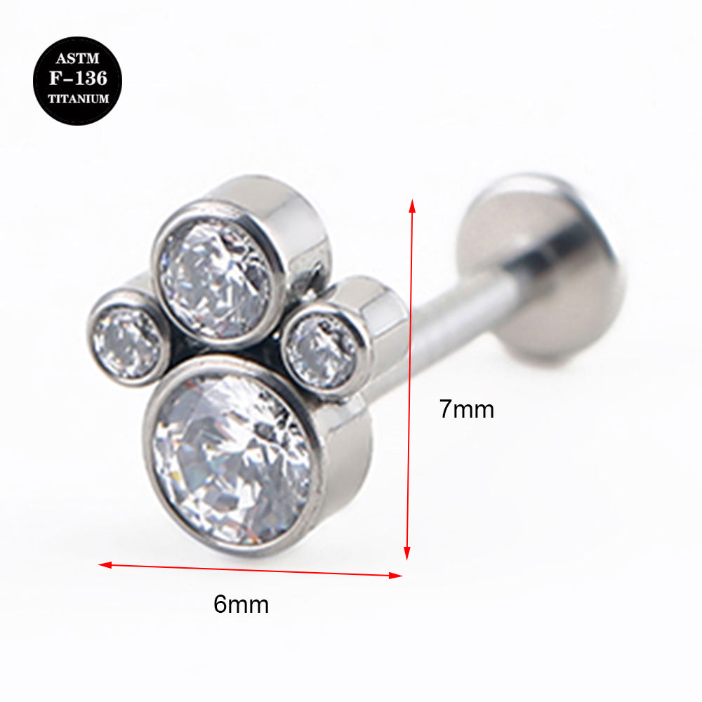 16G Implant Grade Titanium ASTM F136 Palm Clear Gem Labret Piercing