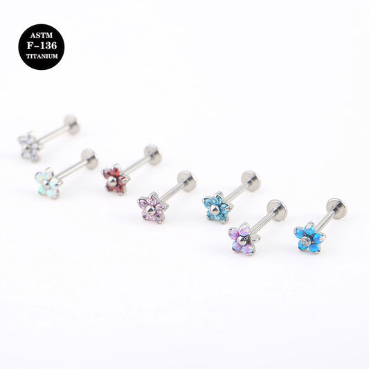 16G ASTM F136 Titanium Opal Flower Cluster Labret