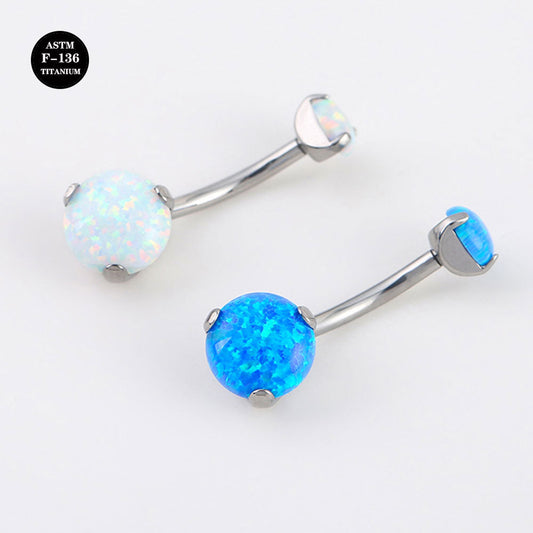 14G ASTM F136 High Polished Titanium Opal Belly Button Rings