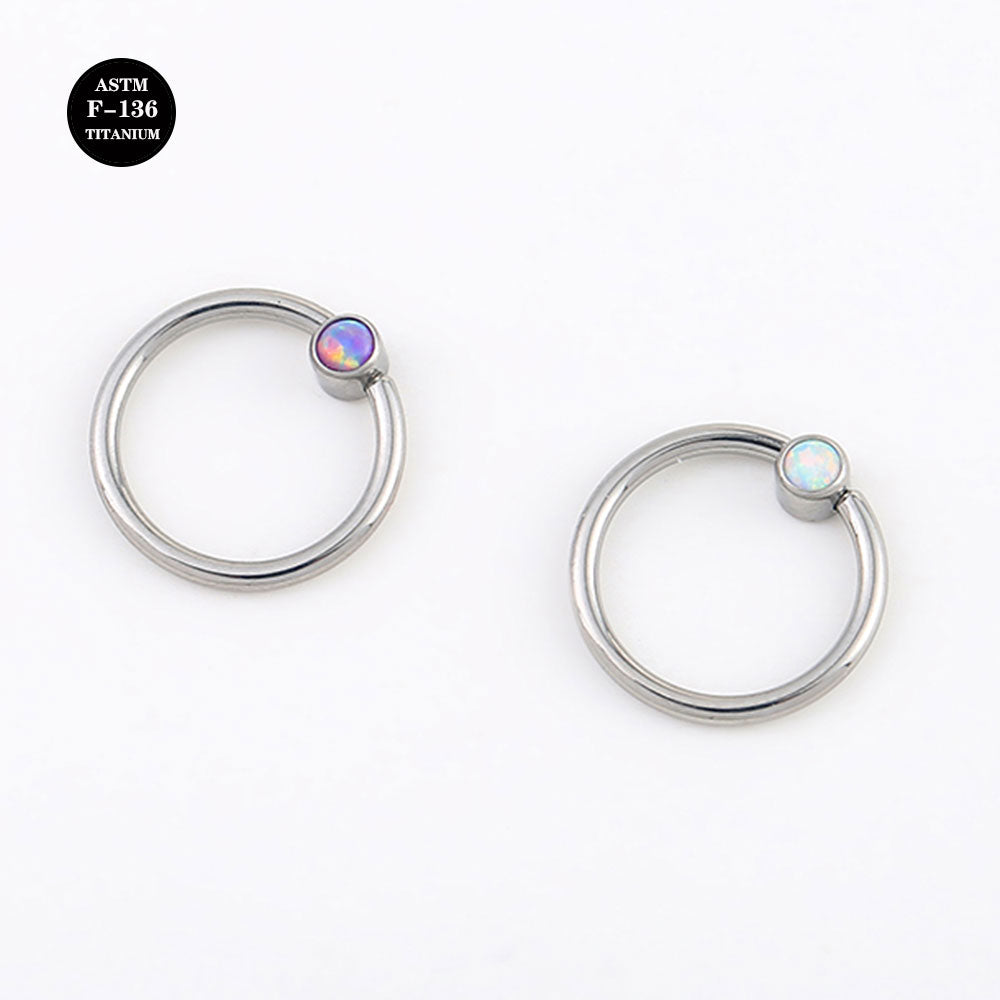 16G ASTM F136 Titanium Captive Bead Ring with Opal Ball