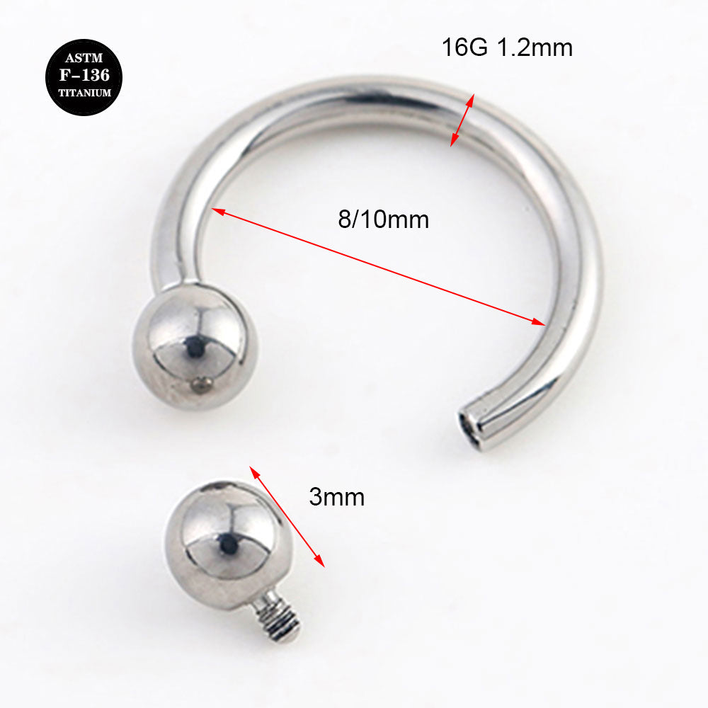 16G ASTM F136 High Polished Titanium Circular Barbell Hoseshoe with Ball