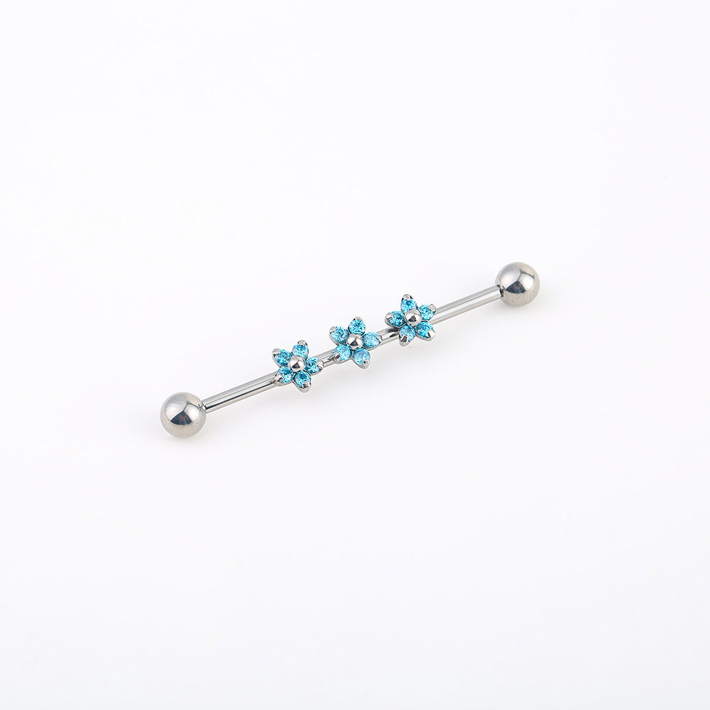 14G Implant Grade Titanium ASTM F136 Industrial Barbell With Opal CZ Flower