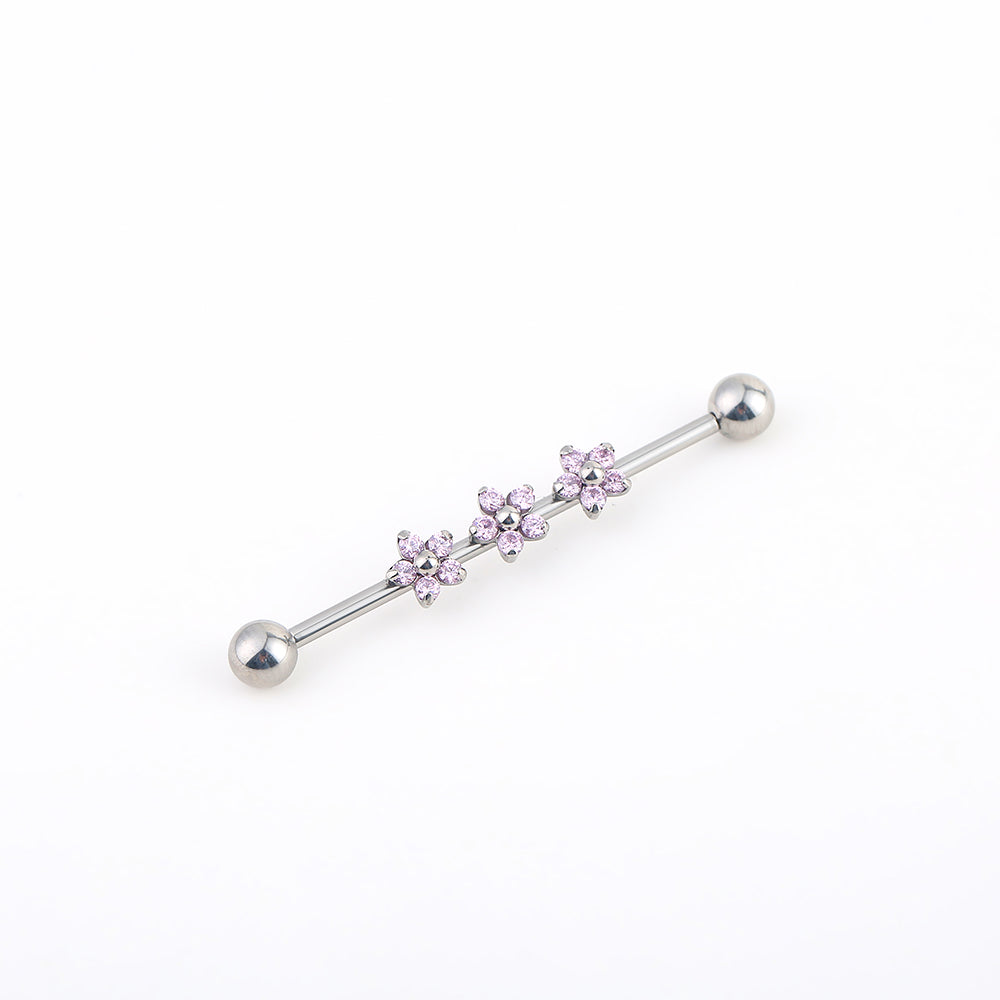 14G Implant Grade Titanium ASTM F136 Industrial Barbell With Opal CZ Flower