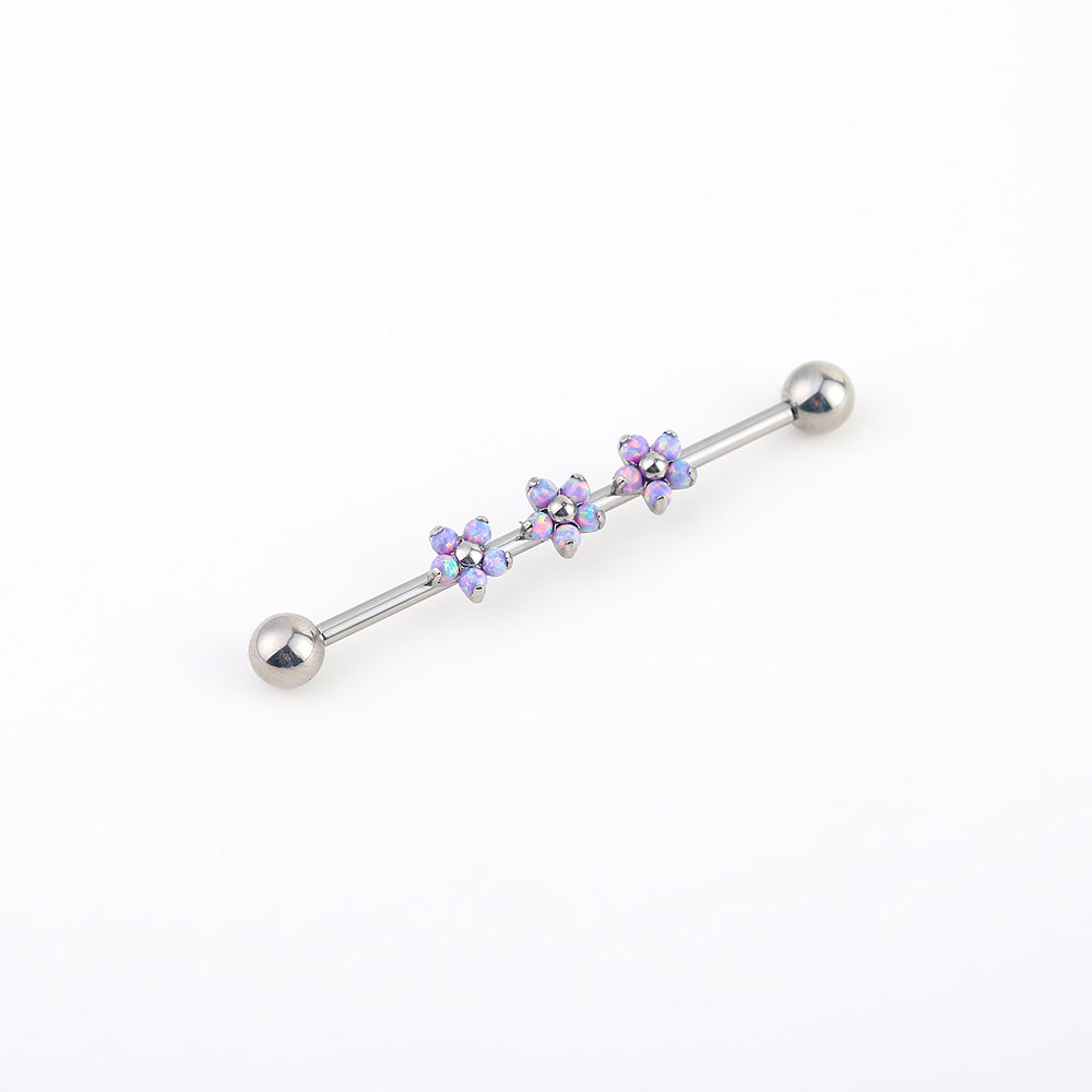 14G Implant Grade Titanium ASTM F136 Industrial Barbell With Opal CZ Flower