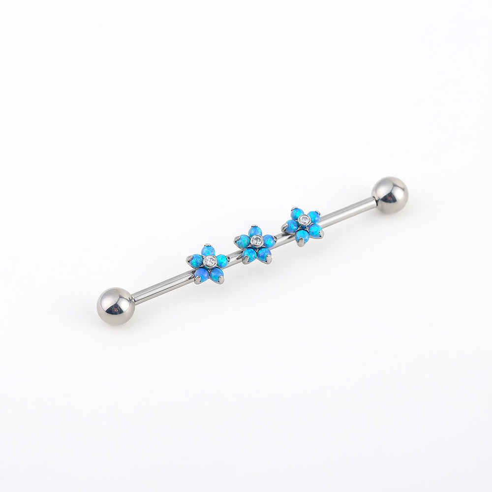 14G Implant Grade Titanium ASTM F136 Industrial Barbell With Opal CZ Flower