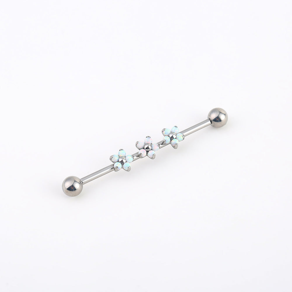 14G Implant Grade Titanium ASTM F136 Industrial Barbell With Opal CZ Flower