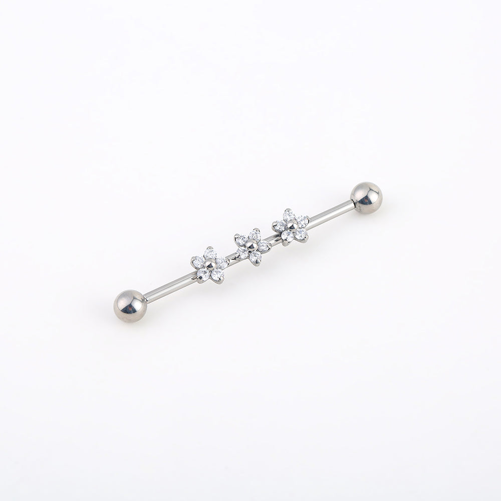 14G Implant Grade Titanium ASTM F136 Industrial Barbell With Opal CZ Flower