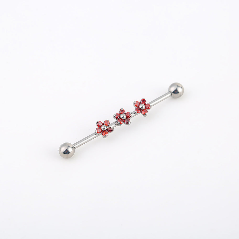 14G Implant Grade Titanium ASTM F136 Industrial Barbell With Opal CZ Flower