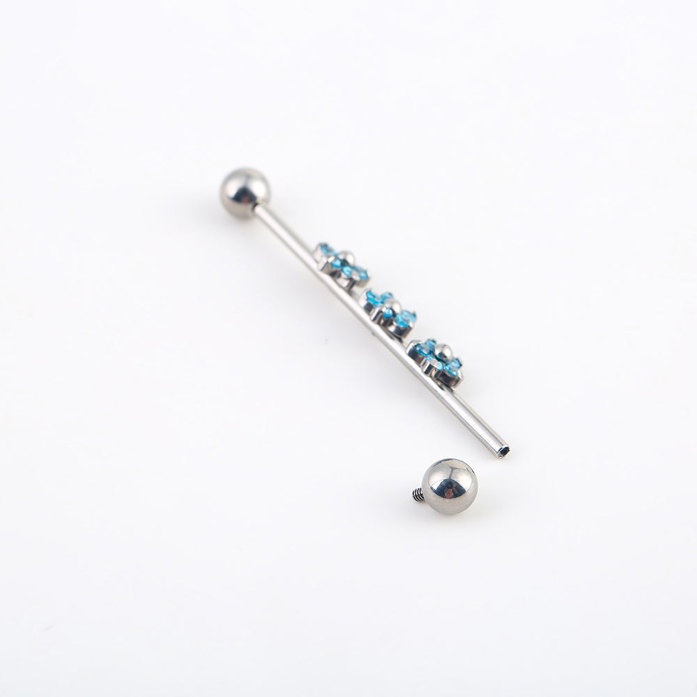 14G Implant Grade Titanium ASTM F136 Industrial Barbell With Opal CZ Flower