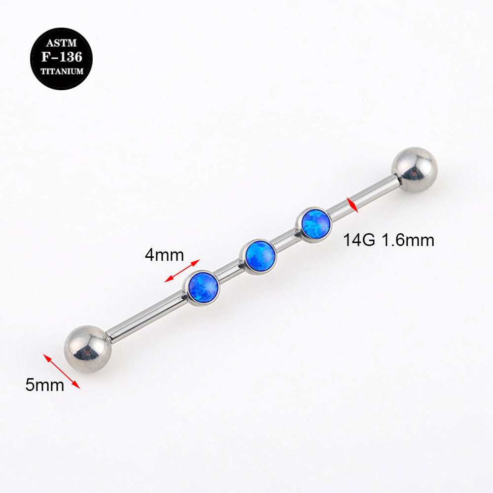 14G Implant Grade Titanium ASTM F136 Industrial Barbell With Opal Ball