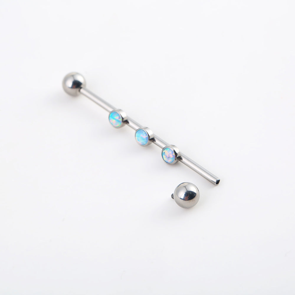 14G Implant Grade Titanium ASTM F136 Industrial Barbell With Opal Ball