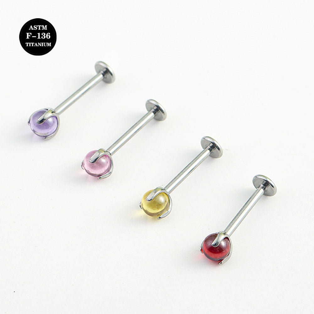 16G Implant Grade Titanium ASTM F136 Labret with Crystal