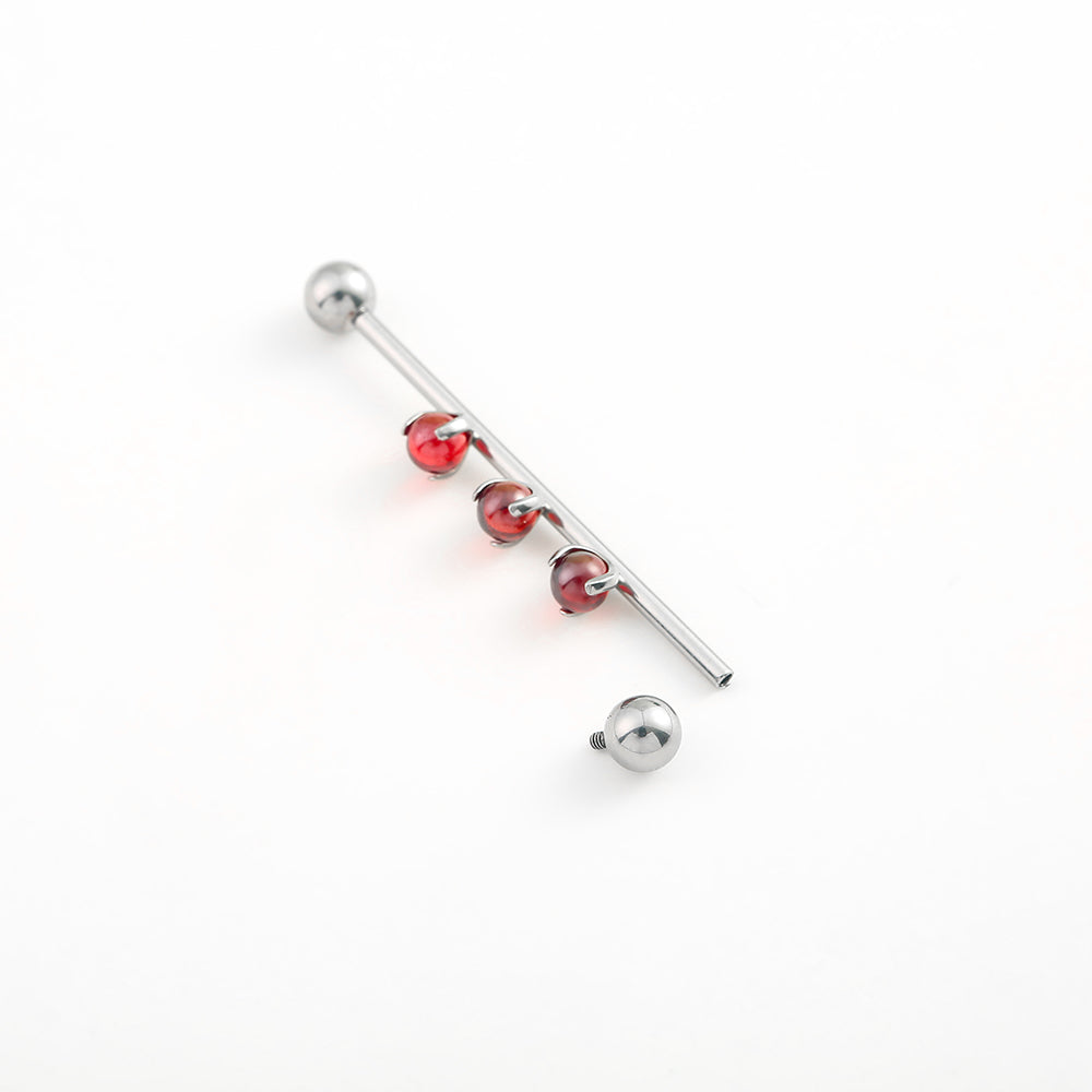 Internal Thread Red Barbell Piercing Ear