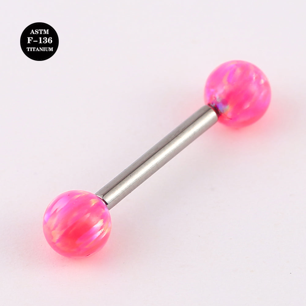 14G ASTM F136 Titanium Straight Barbell With Opal Ball