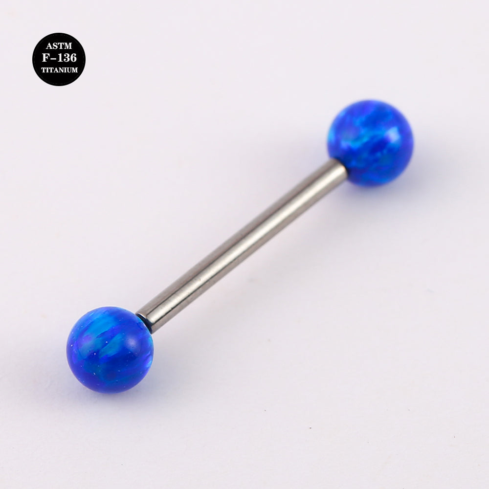 14G ASTM F136 Titanium Straight Barbell With Opal Ball