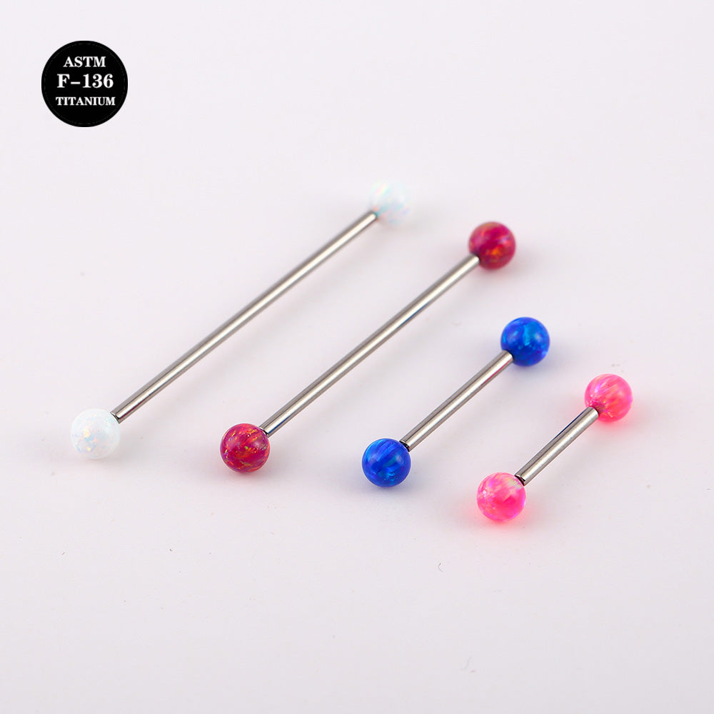 14G ASTM F136 Titanium Straight Barbell With Opal Ball