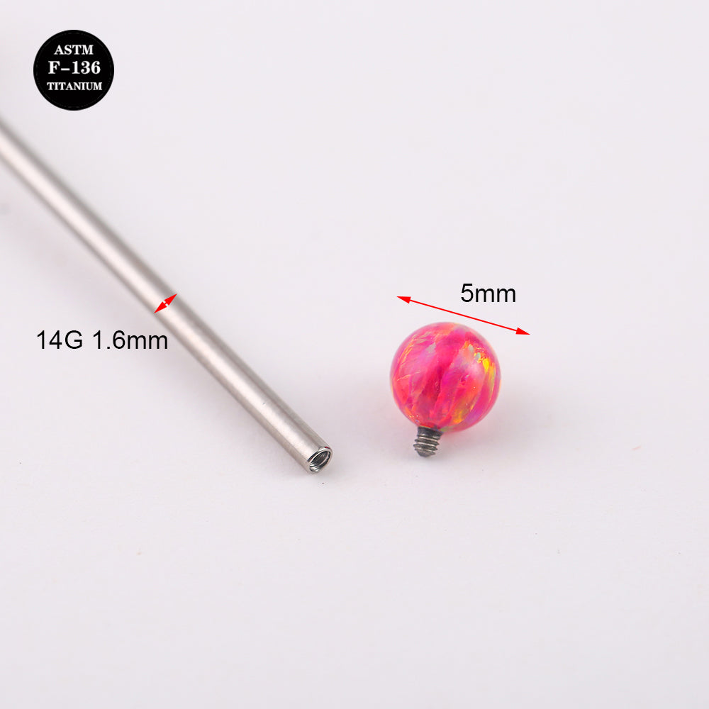 14G ASTM F136 Titanium Straight Barbell With Opal Ball