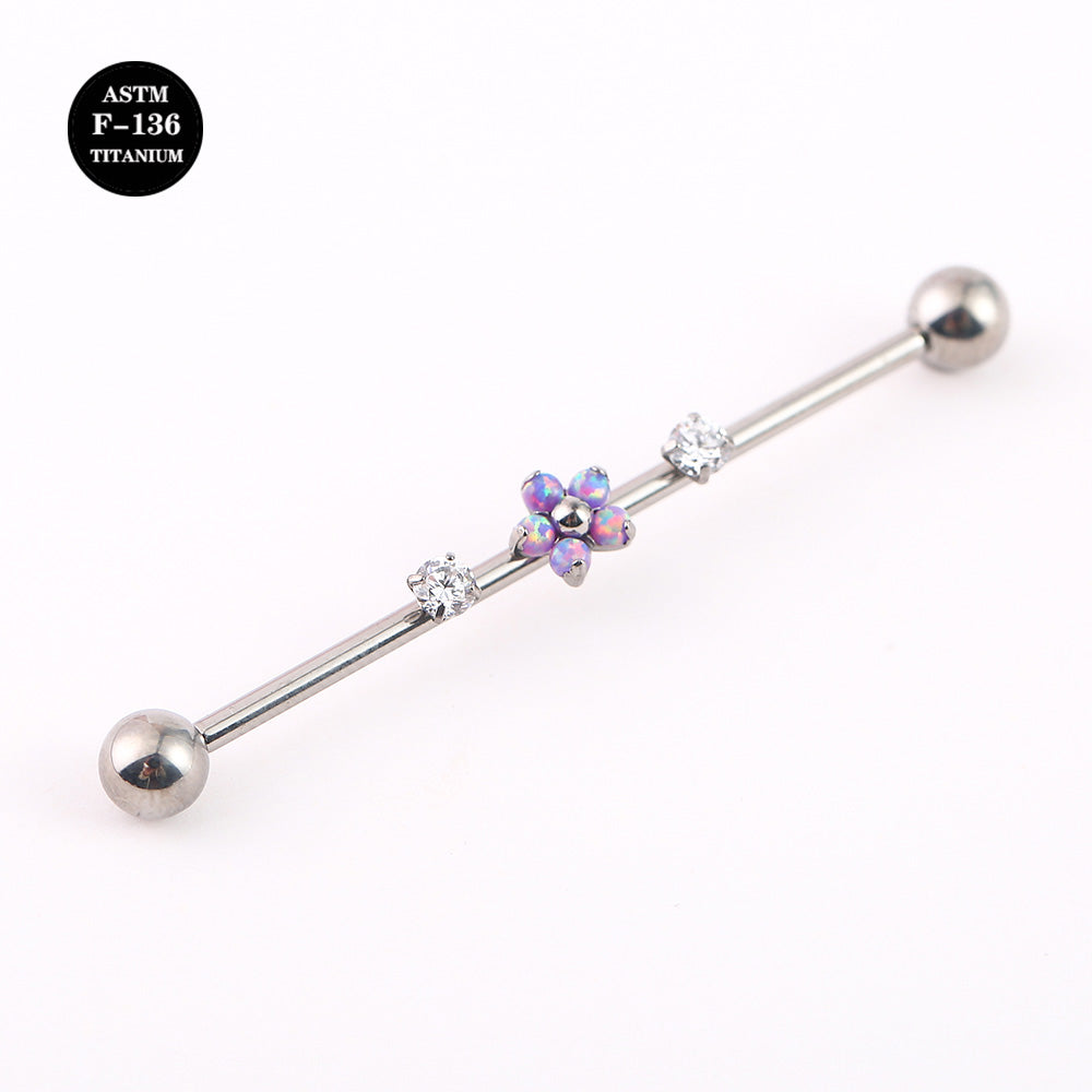 14G ASTM F136 Titanium Industrial Barbell Piercing with Flower