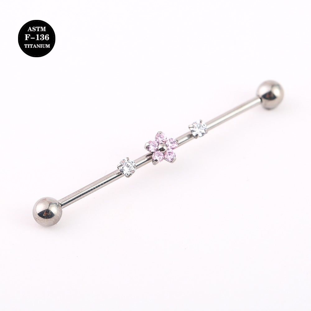 14G ASTM F136 Titanium Industrial Barbell Piercing with Flower