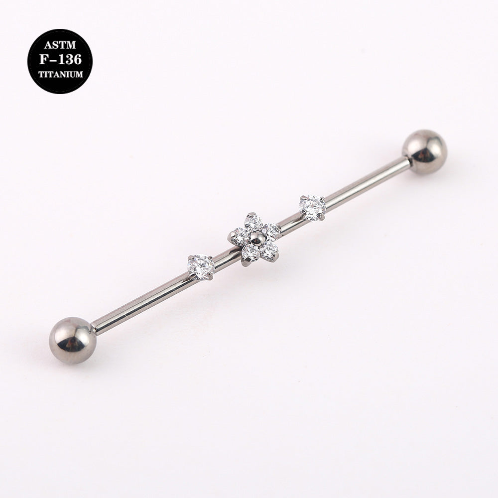 14G ASTM F136 Titanium Industrial Barbell Piercing with Flower