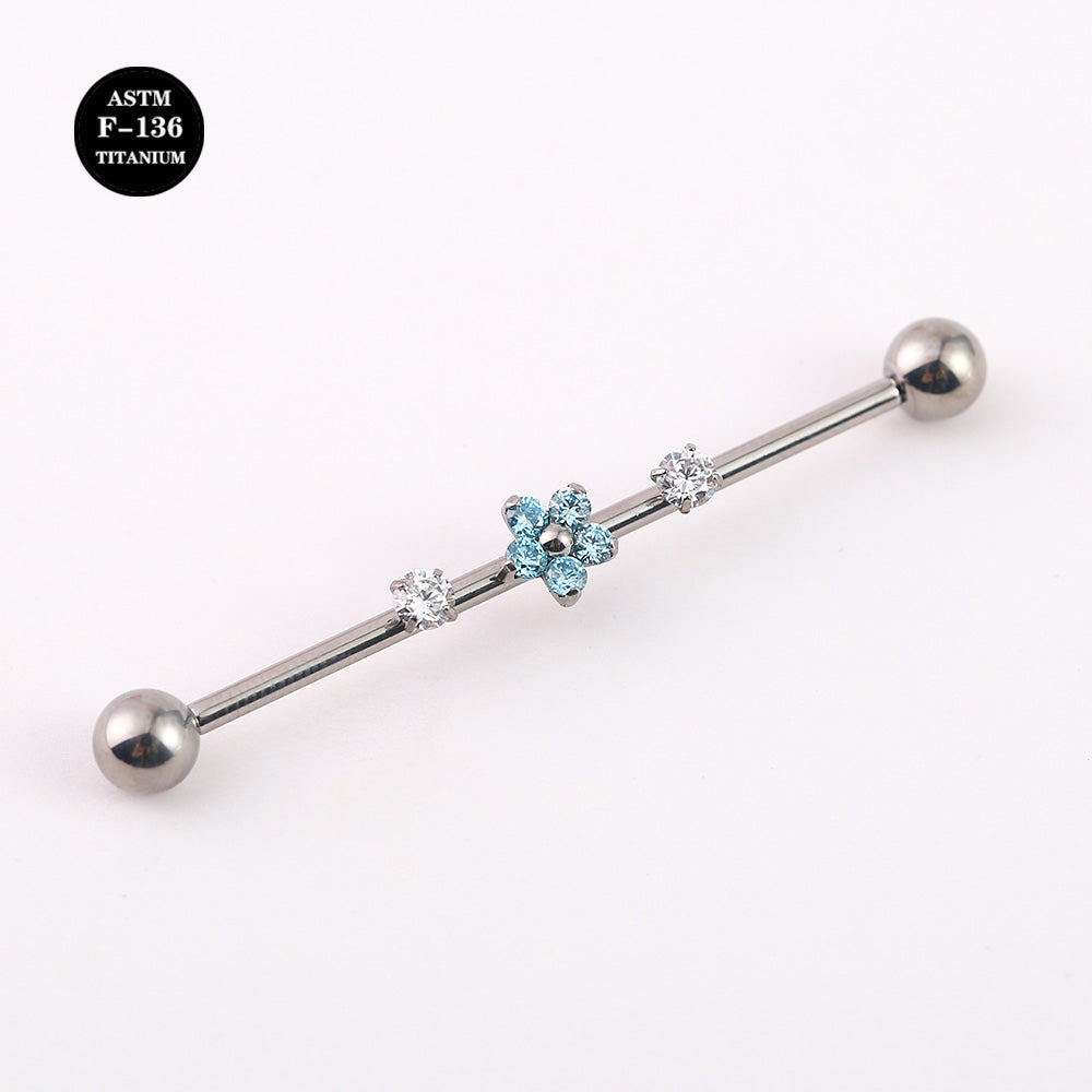 14G ASTM F136 Titanium Industrial Barbell Piercing with Flower