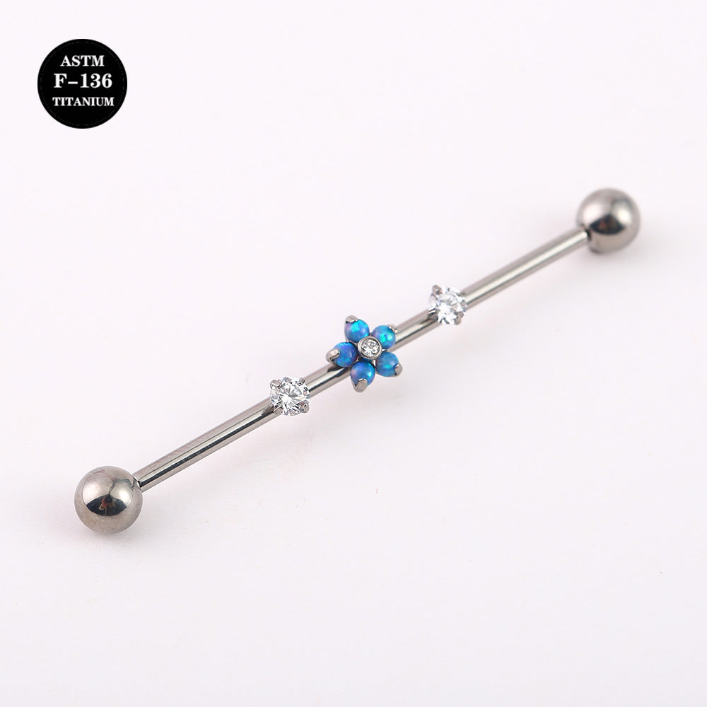 14G ASTM F136 Titanium Industrial Barbell Piercing with Flower