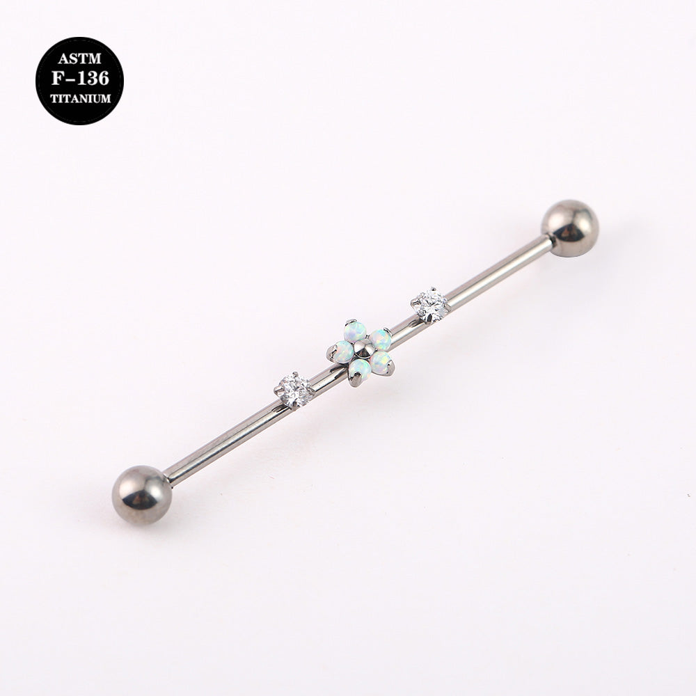 14G ASTM F136 Titanium Industrial Barbell Piercing with Flower