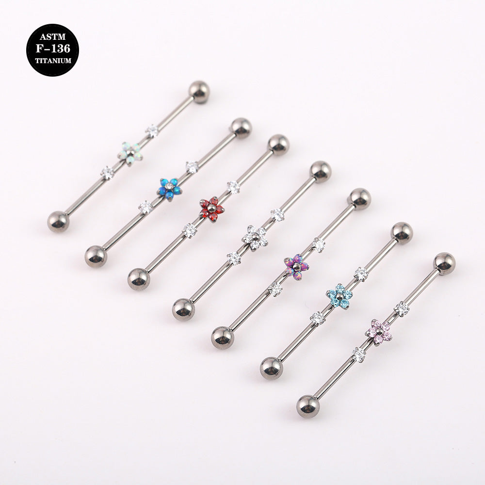 14G ASTM F136 Titanium Industrial Barbell Piercing with Flower
