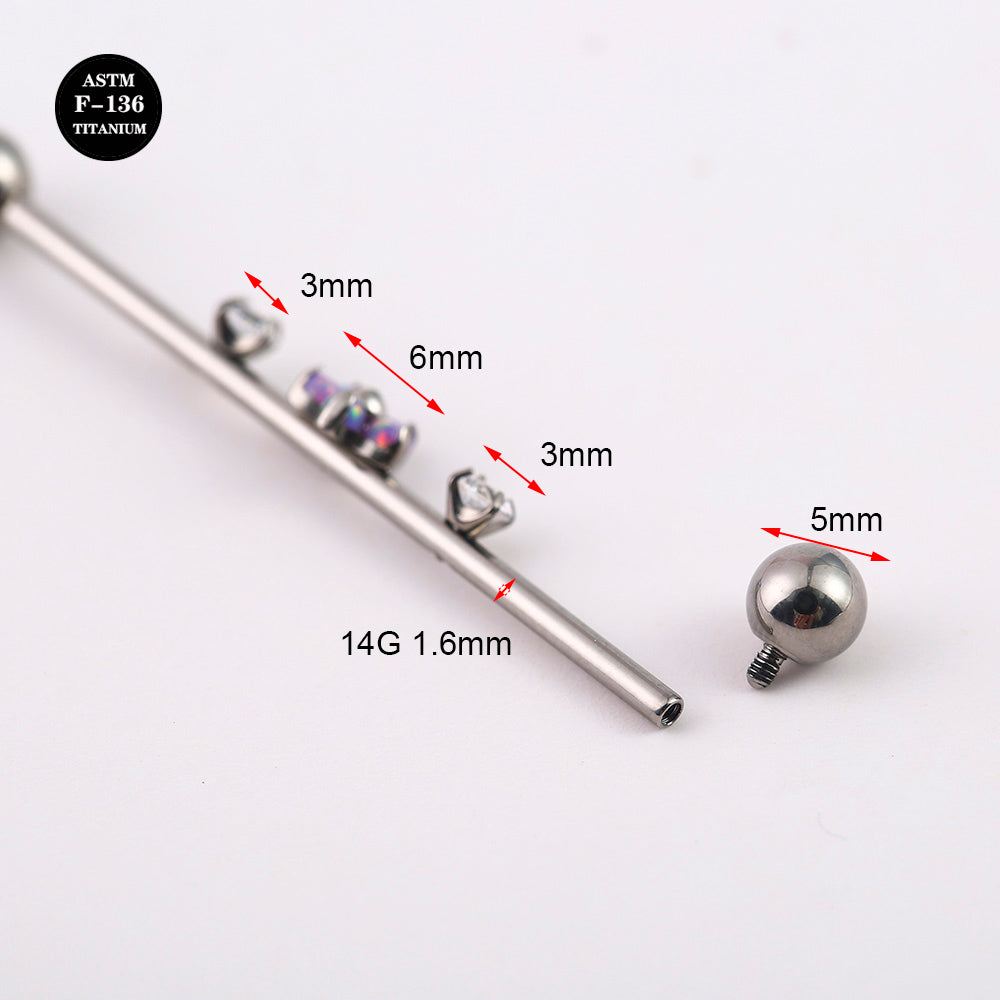 14G ASTM F136 Titanium Industrial Barbell Piercing with Flower