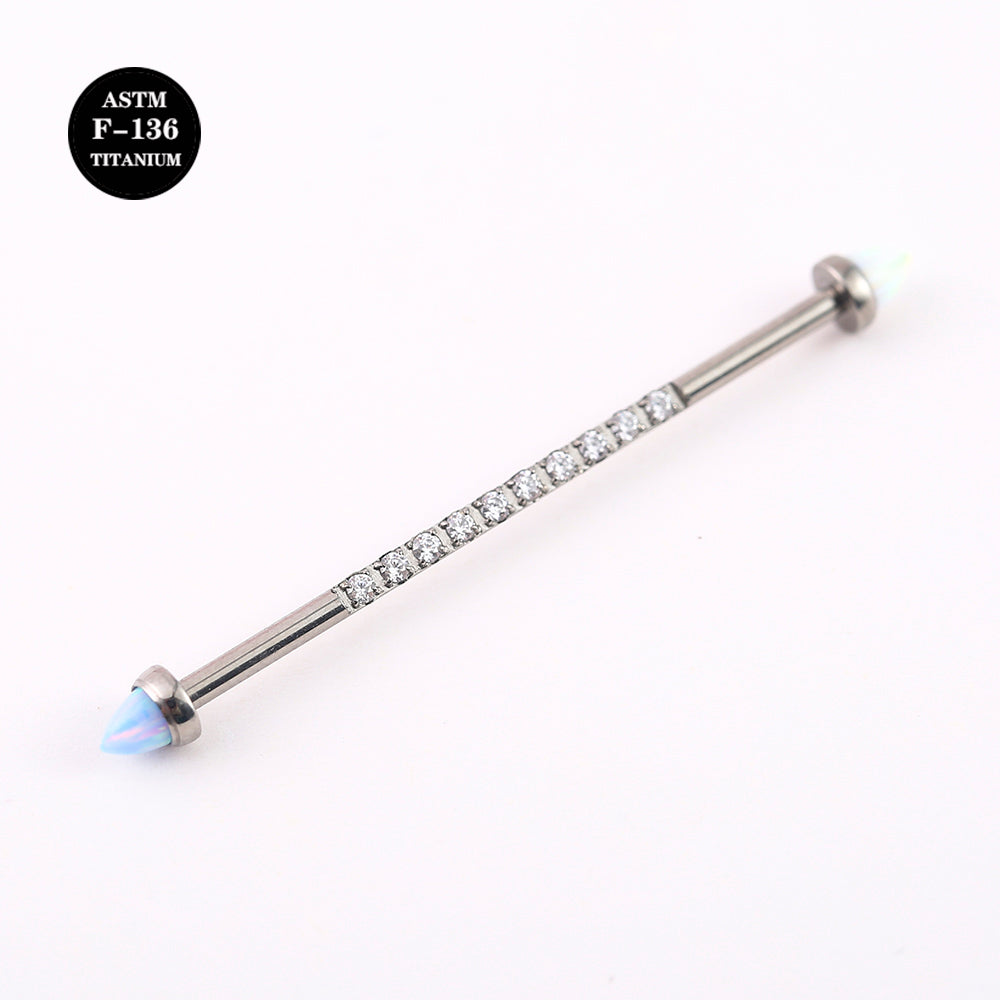 14G ASTM F136 Titanium Straight Barbell With Bullet Opal