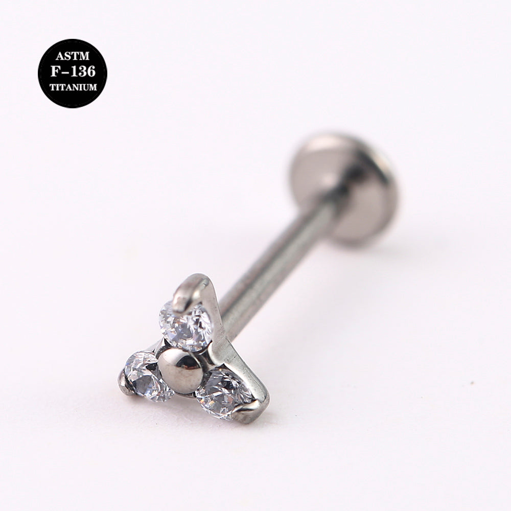 16G ASTM F136 Titanium Labret Piercing Triangle Gem