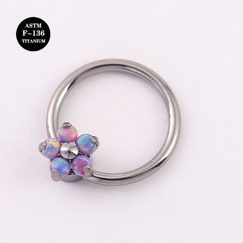 16G Implant Grade ASTM F136 Titanium Captive Bead Ring Opal CZ Flower