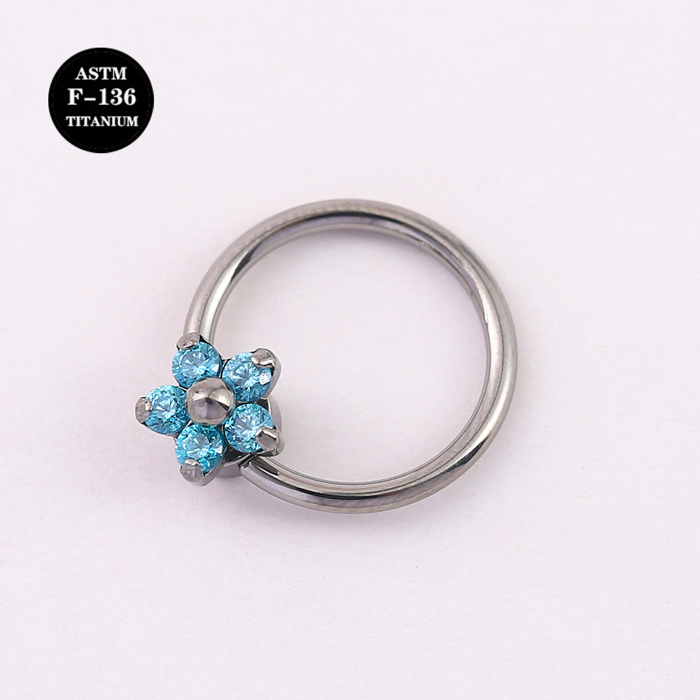 16G Implant Grade ASTM F136 Titanium Captive Bead Ring Opal CZ Flower