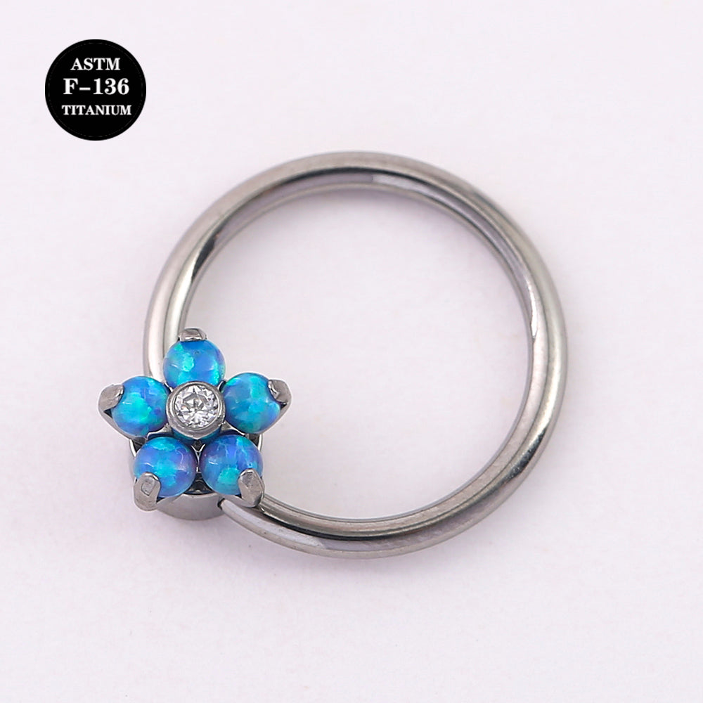 16G Implant Grade ASTM F136 Titanium Captive Bead Ring Opal CZ Flower