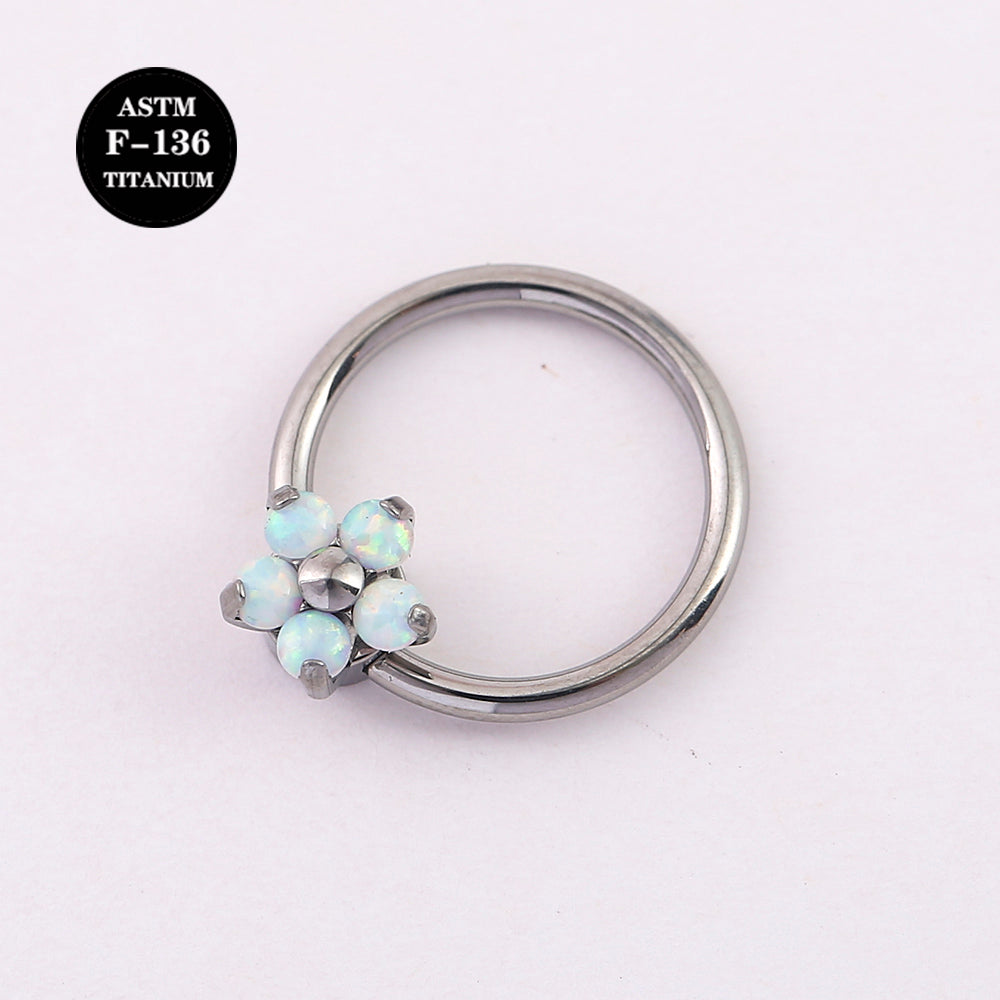 16G Implant Grade ASTM F136 Titanium Captive Bead Ring Opal CZ Flower