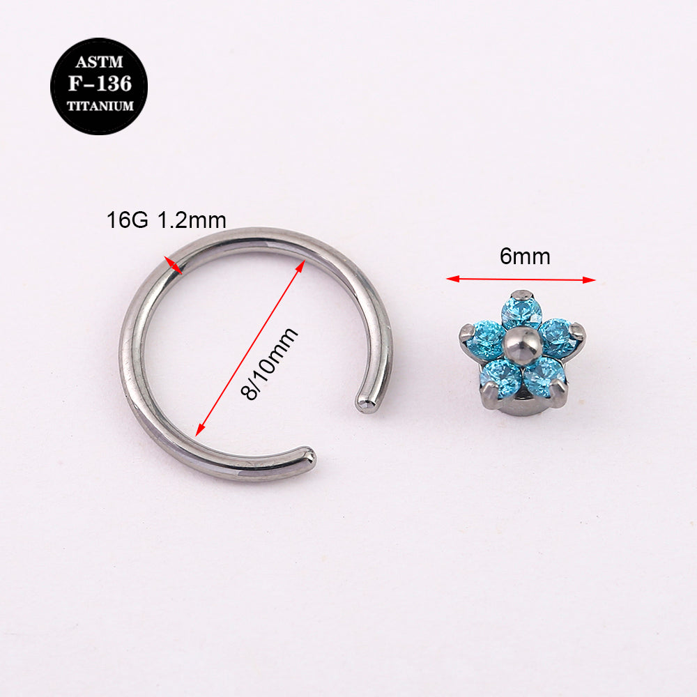 16G Implant Grade ASTM F136 Titanium Captive Bead Ring Opal CZ Flower