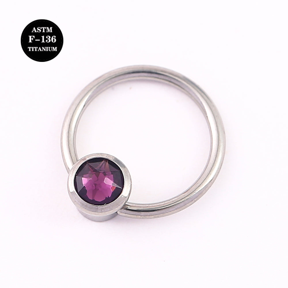 16G ASTM F136 Titanium Captive Bead Ring with Color CZ