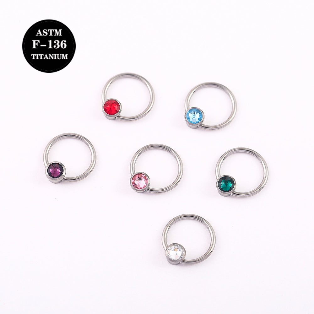 16G ASTM F136 Titanium Captive Bead Ring with Color CZ