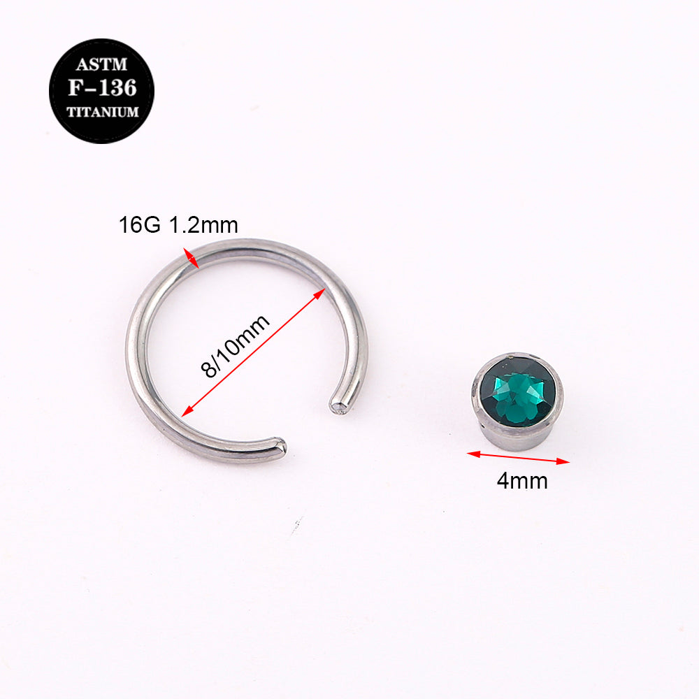 16G ASTM F136 Titanium Captive Bead Ring with Color CZ