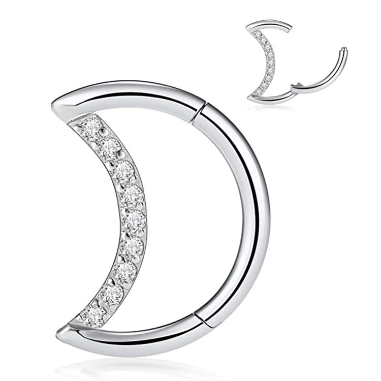 16G Implant Grade Titanium ASTM F136 Moon CZ Septum Clicker IPTIC13