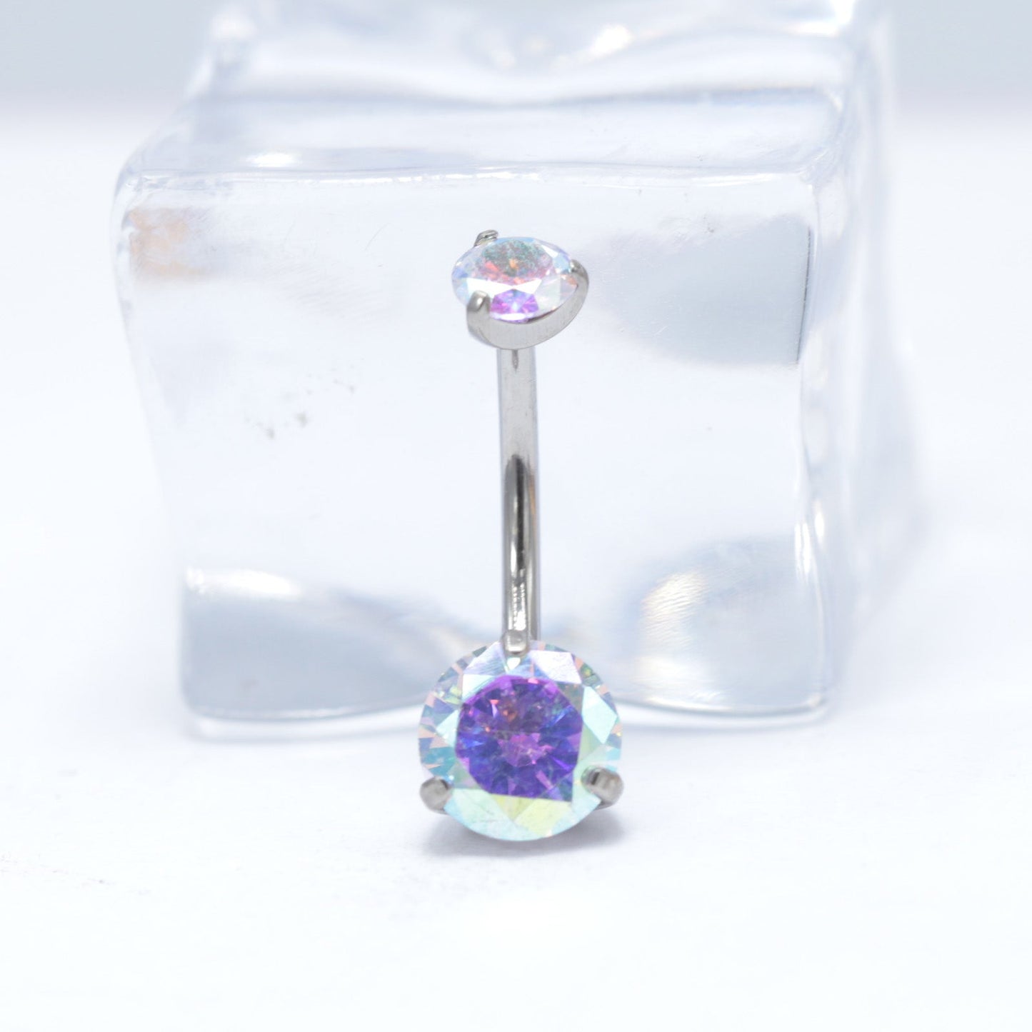 14G 12mm 10mm ASTM F136 High Polished Titanium Belly Button Rings with CZ Gem