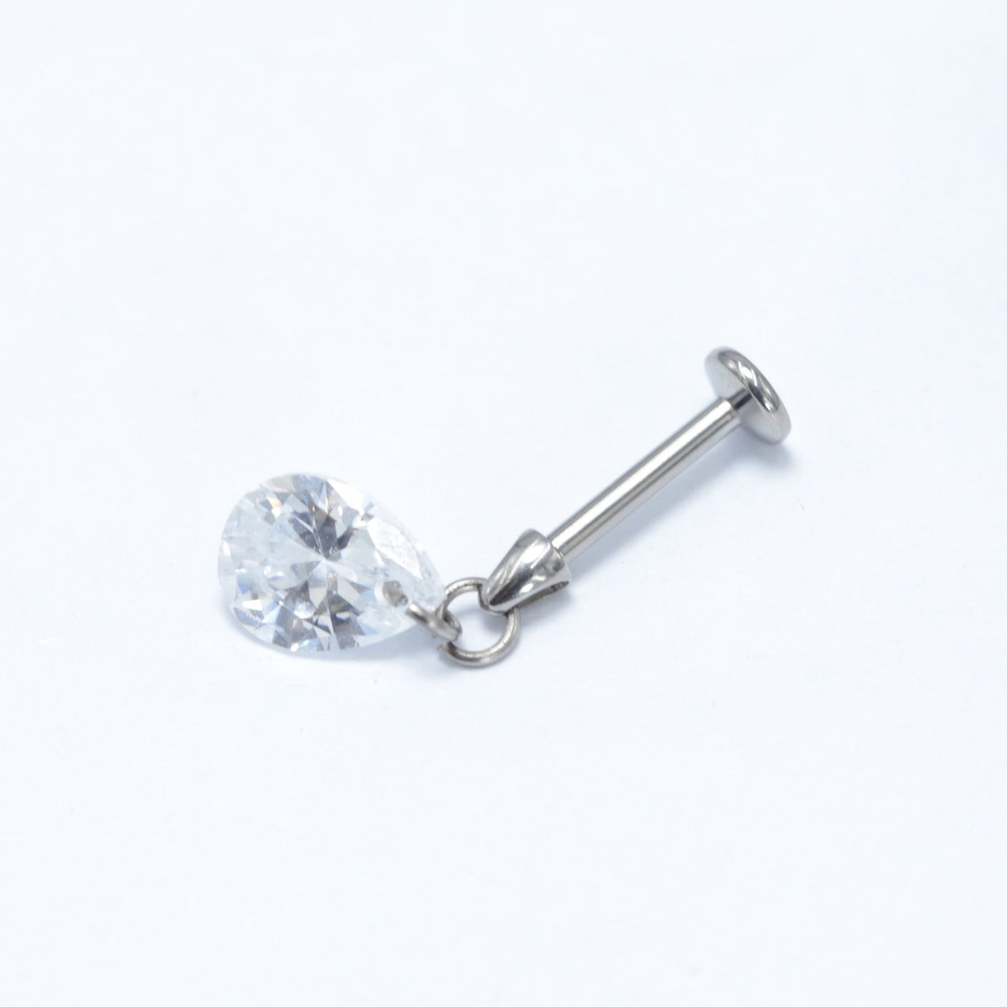 16G ASTM F136 Titanium Labret Stud Pendant Waterdrop Cubic Zirconia