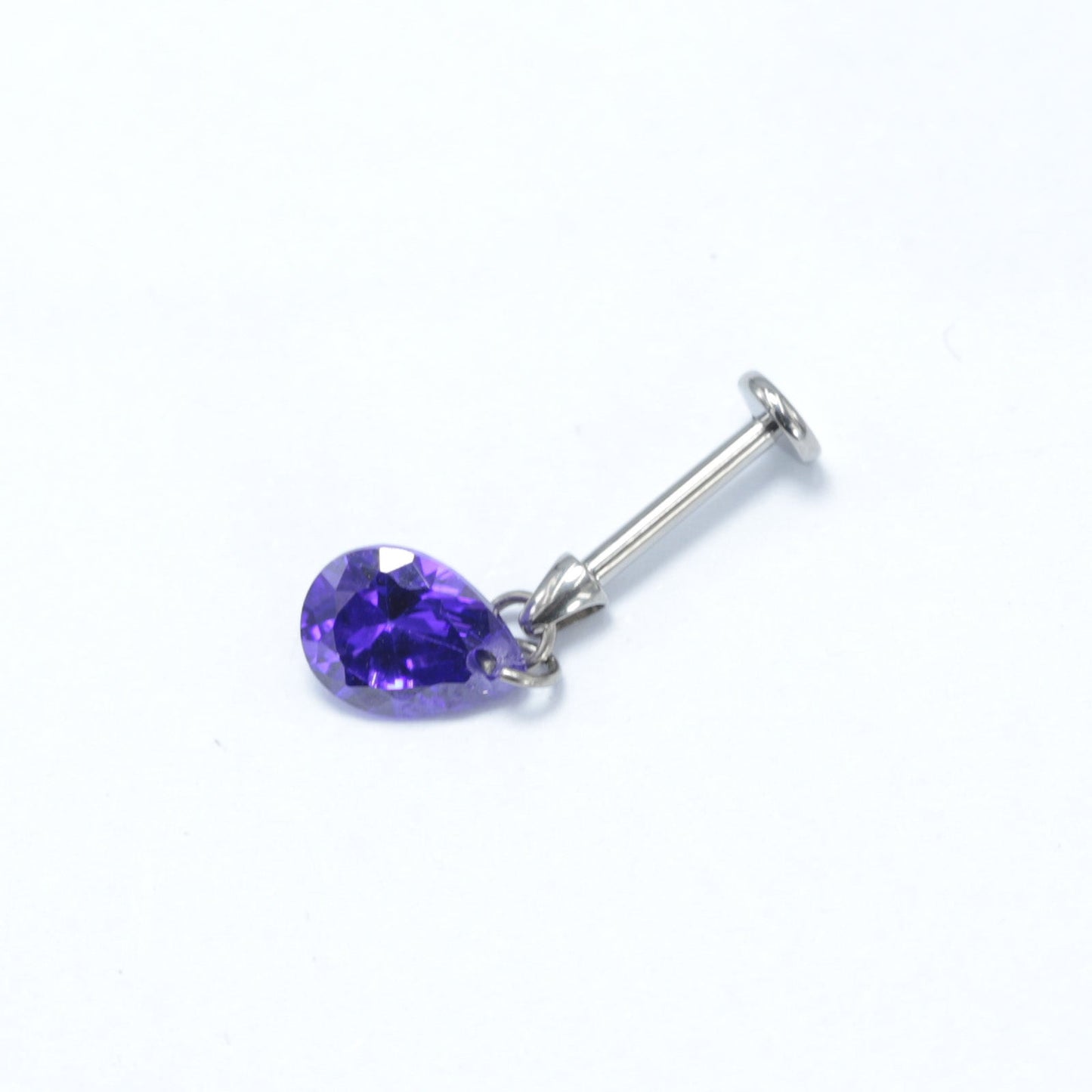 16G ASTM F136 Titanium Labret Stud Pendant Waterdrop Cubic Zirconia