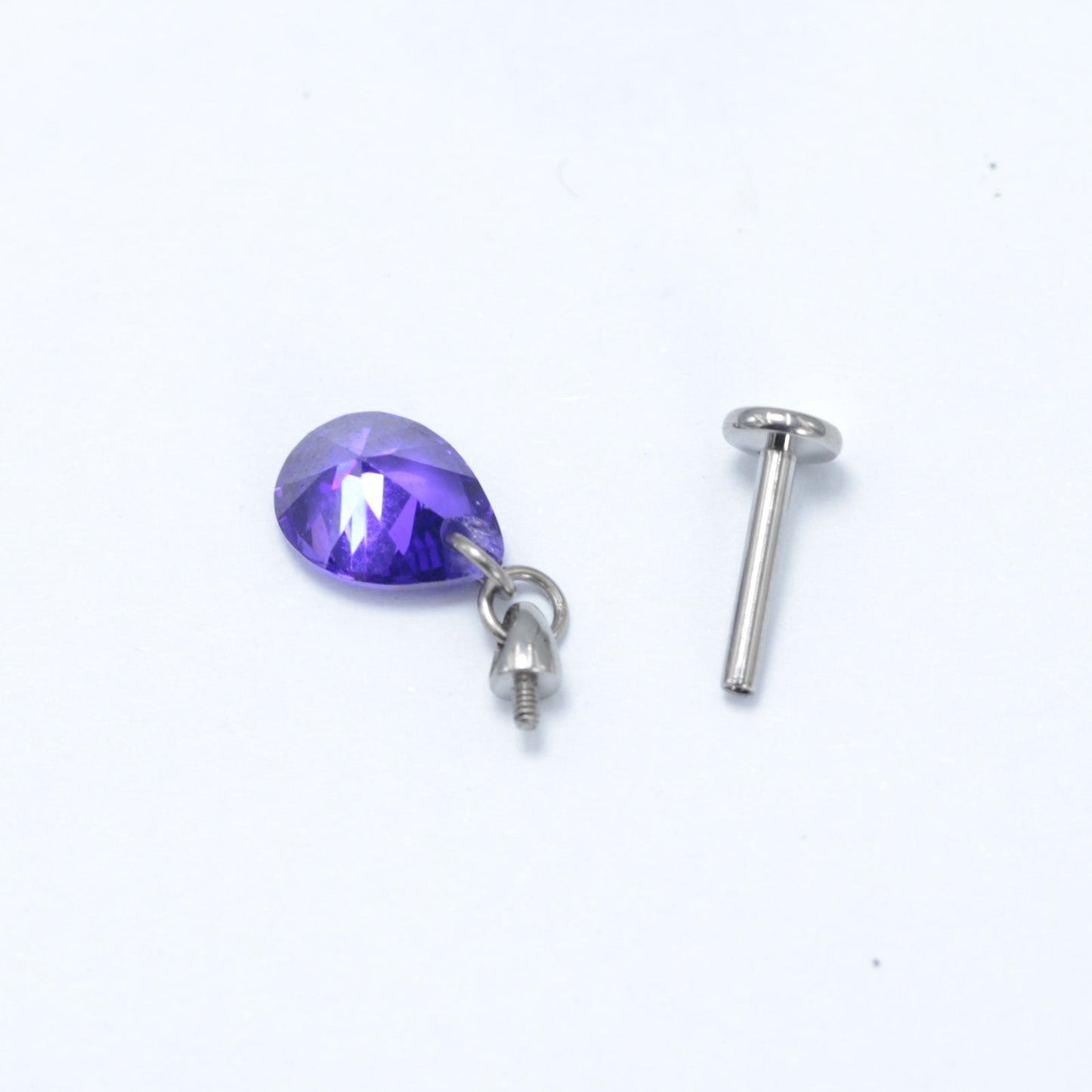 16G ASTM F136 Titanium Labret Stud Pendant Waterdrop Cubic Zirconia